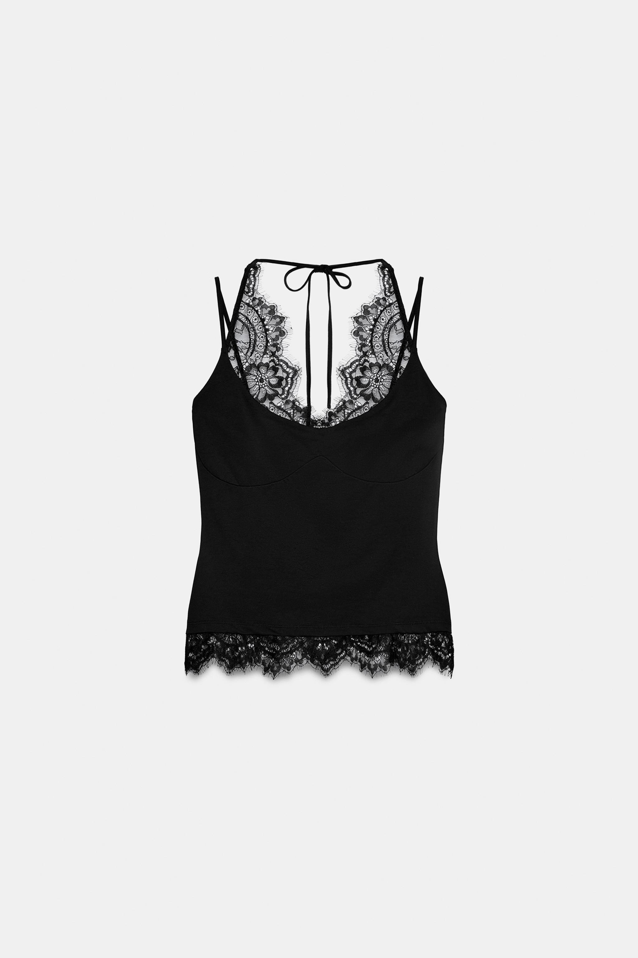 CONTRAST LACE HALTER TOP